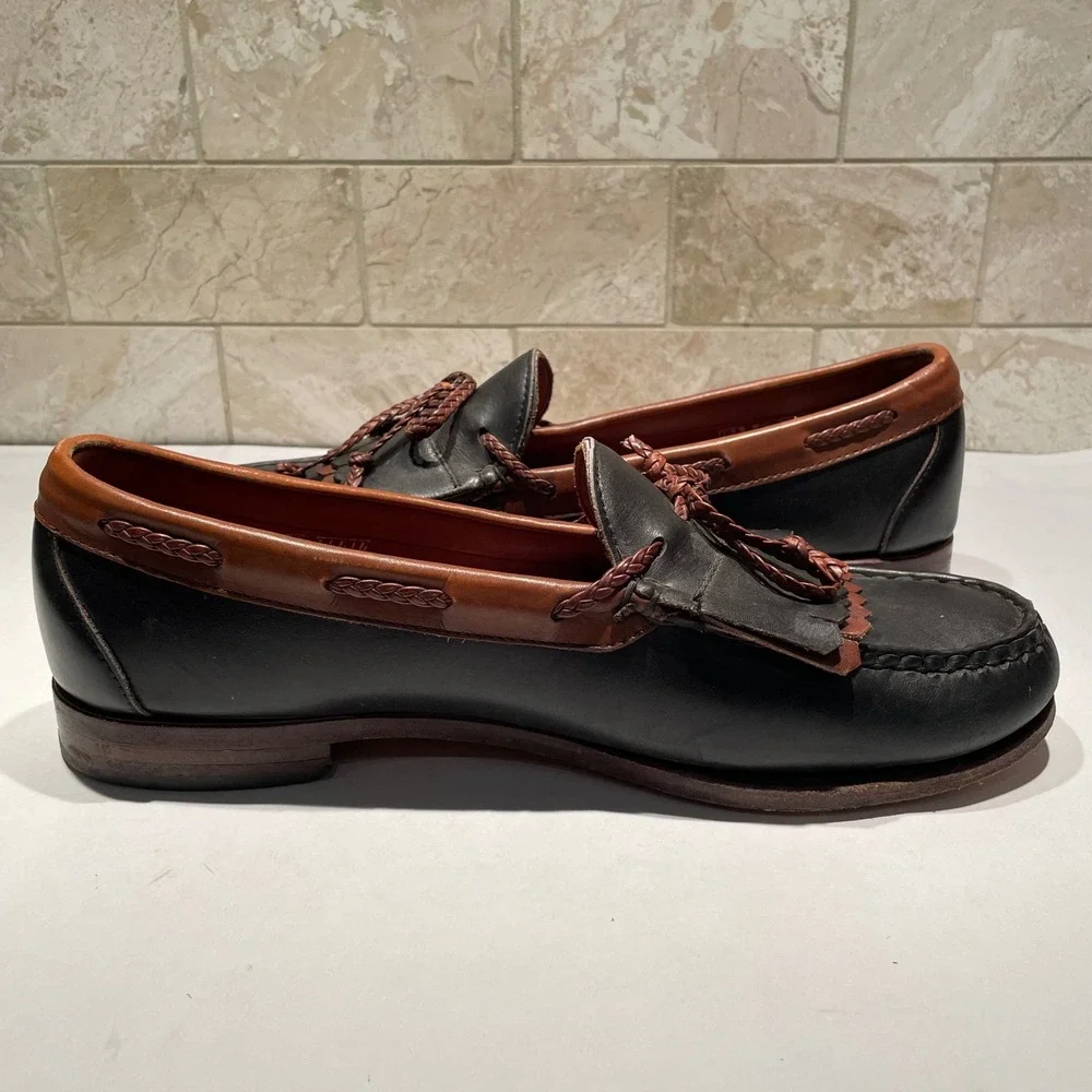 VTG Allen Edmonds Woodstock Black Brown Leather Kiltie Tassel Loafers Mens 12 D‎